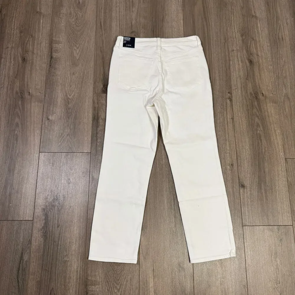 J.Crew Essential Straight Leg Jeans WMNS 27 White Denim Mid-Rise All-Day Stretch